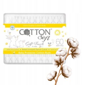 COTTON SOFT BEZPIECZNE PATYCZKI DO USZU DLA DZIECI 100% BAWEŁNA 60 SZT