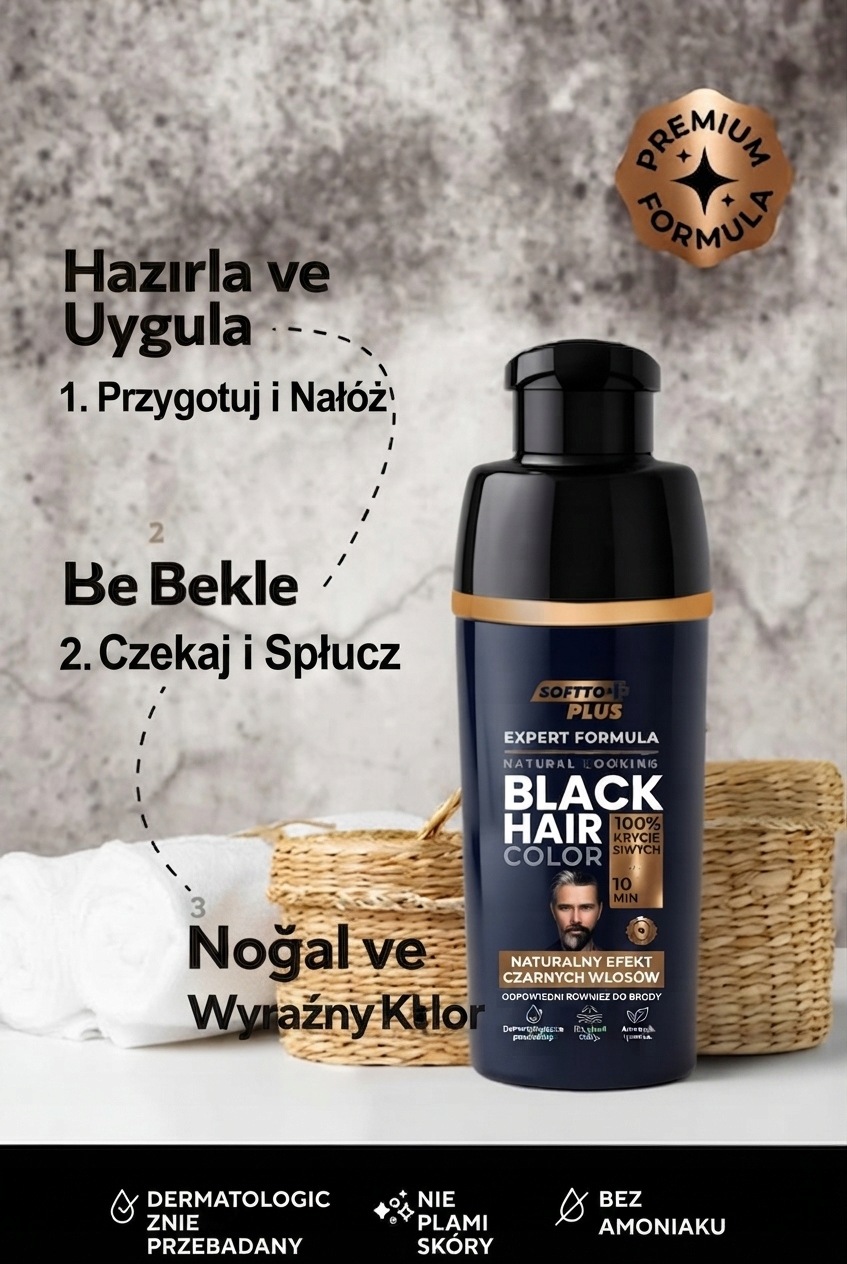 FARBA DO WŁOSÓW SIWYCH MĘSKA SOFFTO PLUS KOLOR CZARNY BEZ AMONIAKU 400ML - obrazek 5